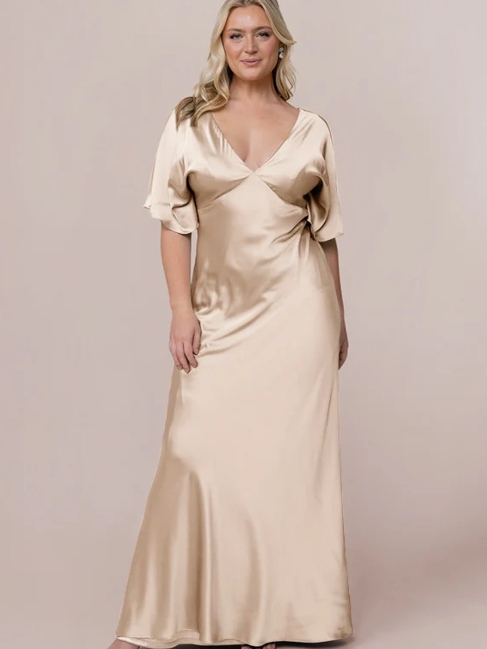 REVELRY CHAMPAGNE GOLD 8 MAYA SATIN DRESS